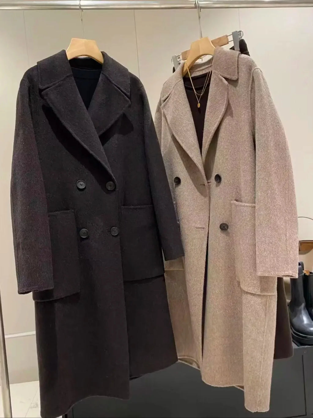 Original high-quality 2026 new style women's double-breasted loose woolen overcoat with 53 wool blend