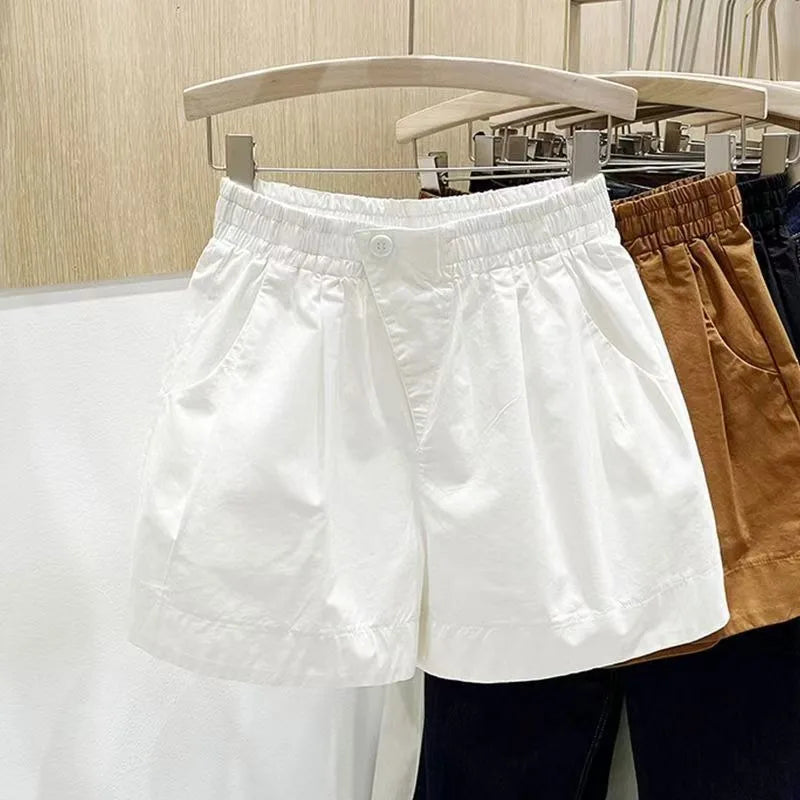 Women Summer Pleated Beach Shorts Girls Plus-Size Loose Wide-Leg Pants Student Five-Point Casual Pants Lady Outdoor Sports Pants