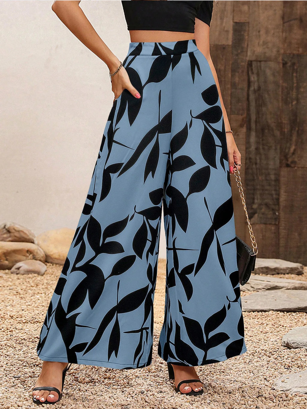 Women High Waist Wide Leg Pants Boho Floral Print Loose Summer Beach Vacation Resort Casual Palazzo Trousers