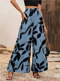 Women High Waist Wide Leg Pants Boho Floral Print Loose Summer Beach Vacation Resort Casual Palazzo Trousers