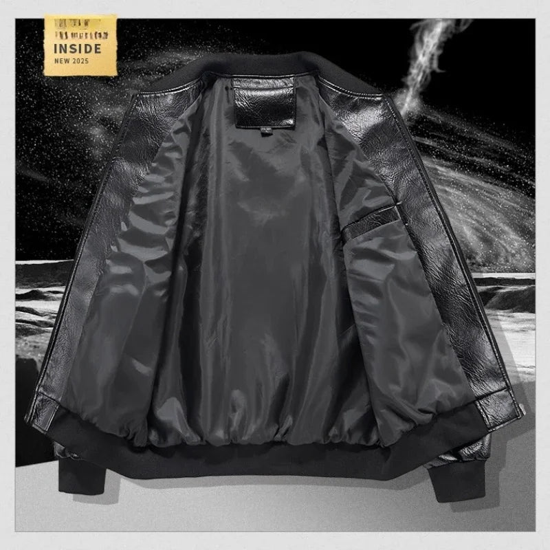 Men's Emboridery Motorcycle Leather Jacket Autumn American Motorbiker Coat Men Baseball Collar Pilot Casual PU Leather Jackets