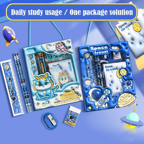 1 Set Cartoon Stationery Set Including Pencil Notebook Ruler Eraser Pencil Sharpener Student School Supplies Stationery Gifts