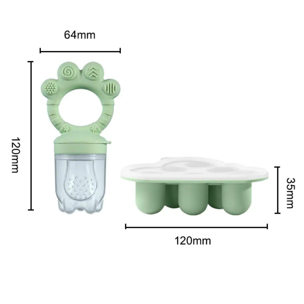 Baby Fruit Food Feeder & Freezer Nibble Tray Combo, Breastmilk Popsicle Molds，BPA Free Silicone Feeder，Infant Self Feeding, 4M+
