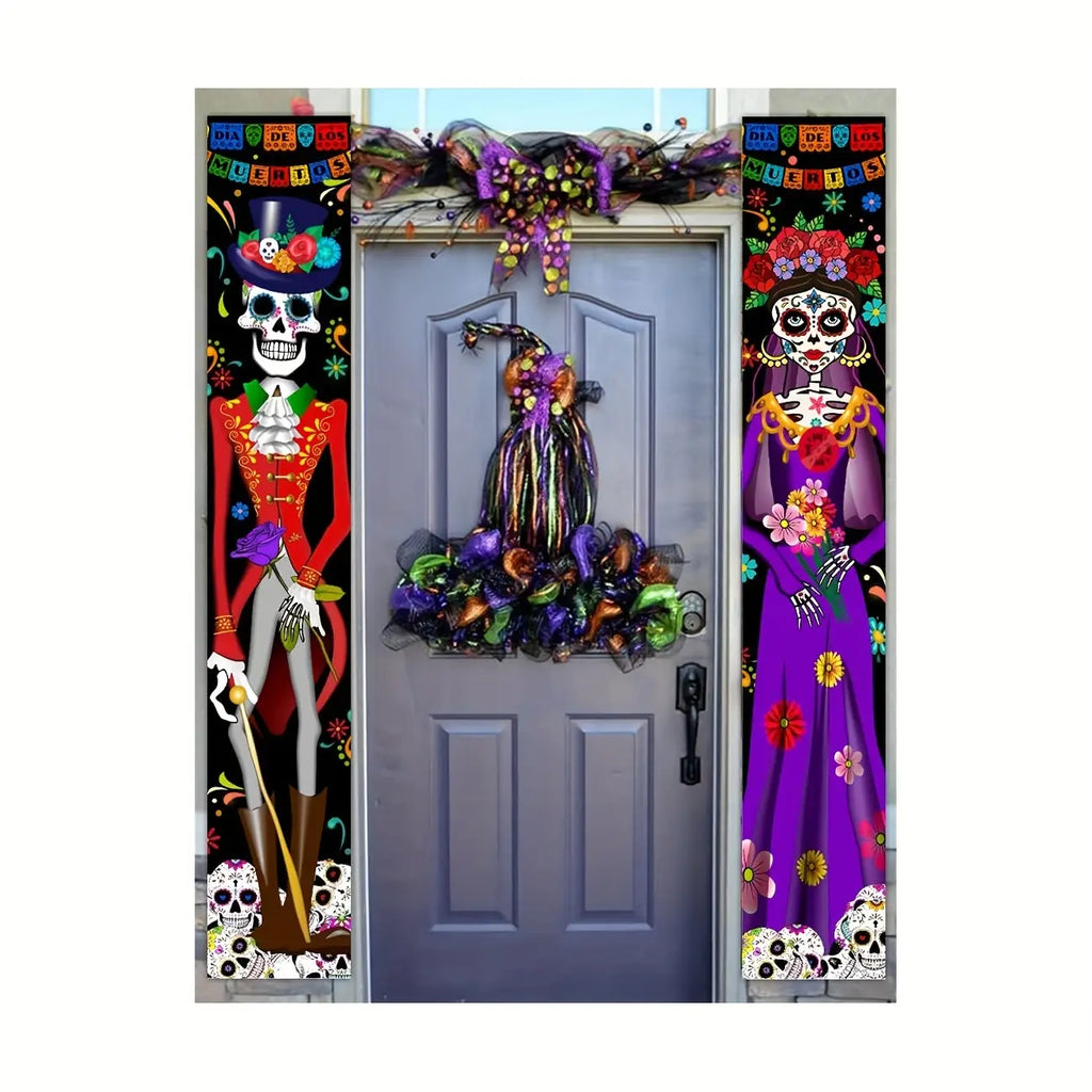 Day of The Dead Decorations Dia De Los Muertos Decor Mexican Fiesta Sugar Skull Flowers Deocrations Hanging Wall Door Banner