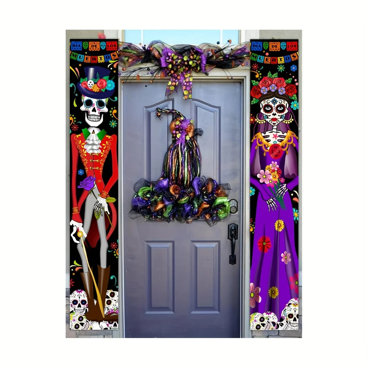 Day of The Dead Decorations Dia De Los Muertos Decor Mexican Fiesta Sugar Skull Flowers Deocrations Hanging Wall Door Banner
