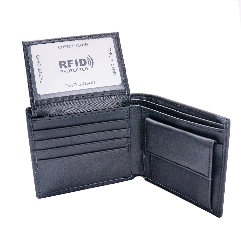 Men's Leather Wallet RFID Cowhide Genuine Leather Wallet Multi-Function Credit Card Holder