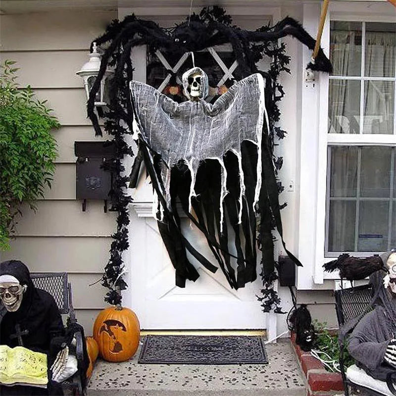 Halloween Hanging Skeleton Ghost Decoration Creepy Gauze Ghost Ornament Haunted House Yard Party Decor