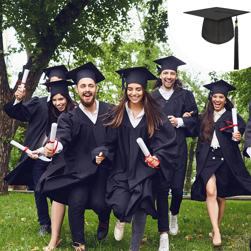 2025 Graduation Hat Black Adult Bachelor Caps with Tassels University Master Congratulation Graduation Party Decoration Supplies