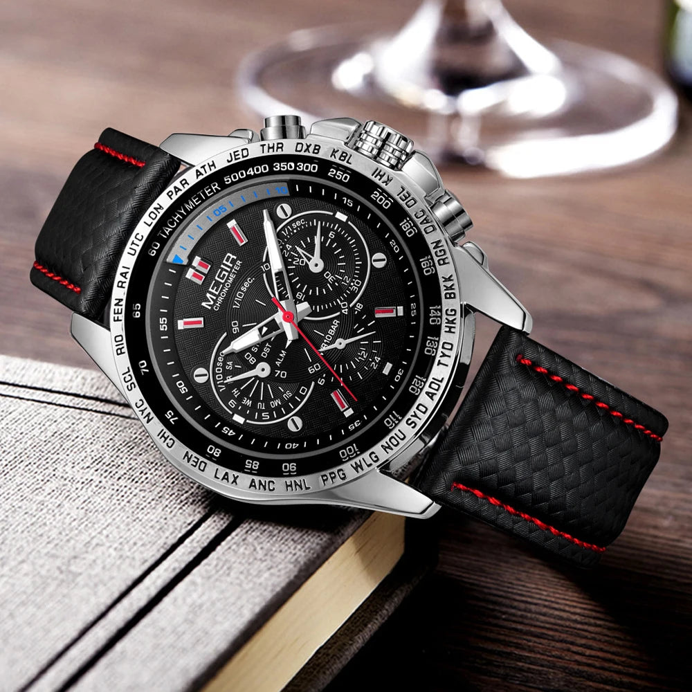 MEGIR Watches Men's Quartz Wrist Watches Top Brand Luxury Male Fashion Casual Luminous Waterproof Clock Leather Watch Hot 1010