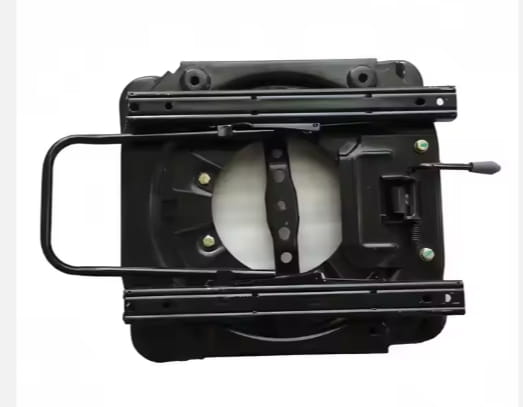 Black metal universal RV swivel seat base with adjustable sliding rails and circular pivot mechanism
