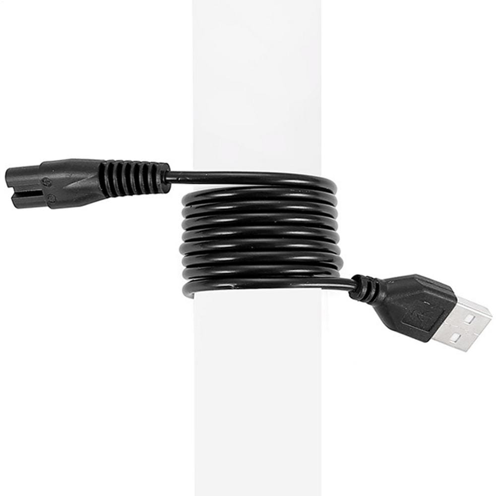 schwarzes gewelltes USB-Netzteil-Adapterkabel mit standardmäßigem Stecker und USB-A-Anschluss, geeignet für das Ersatz-USB-Ladekabel des Meridian-Elektrorasierers.