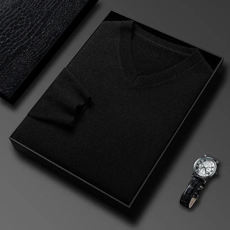 New Sweatwear Men's V Neck Basic Solid Color Sweaters Round Neck Elastic Pullovers Warm Autumn Knitted Oversized Sweater Men