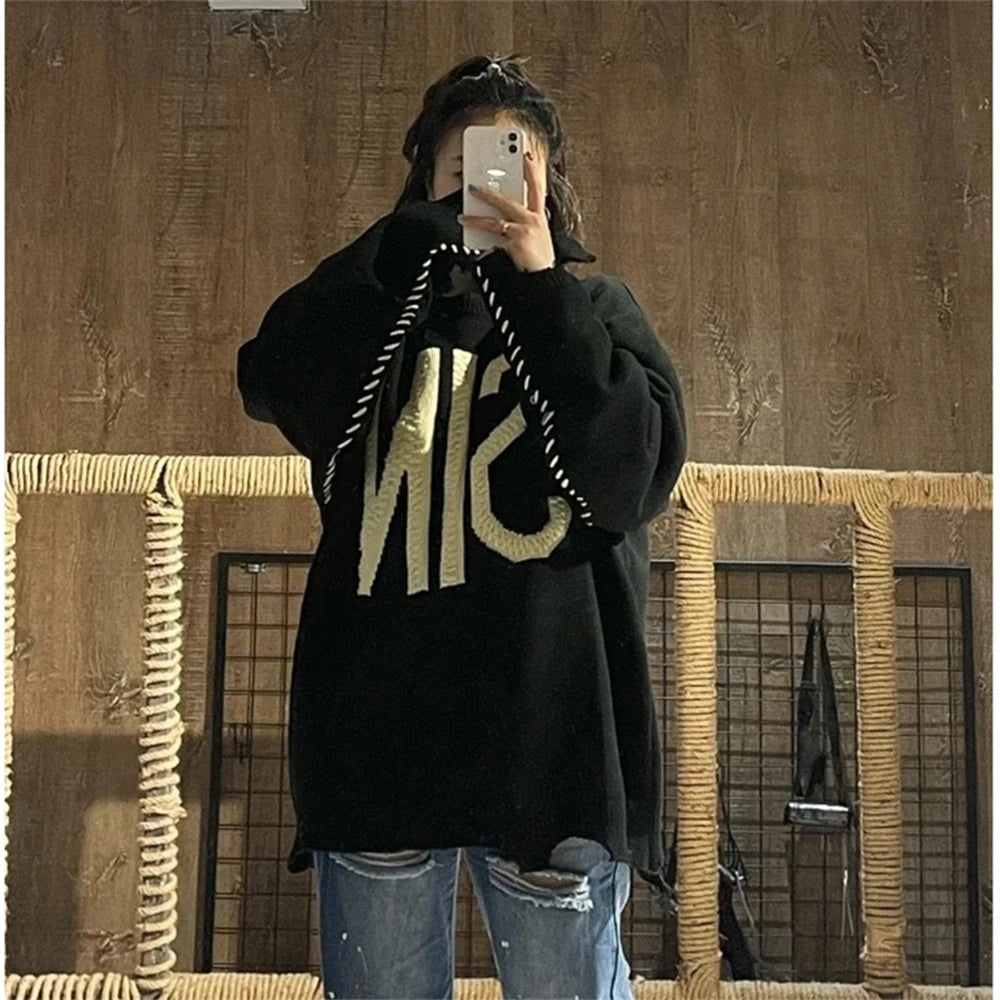 2025fw SIN Saint Sweater Men Women Black Heavy Fabric Unisex Crewneck Knit Sweatshirts