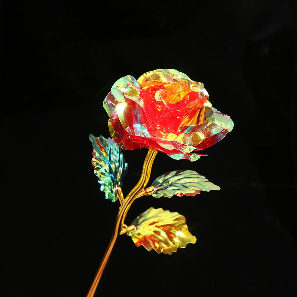 Valentine's Day Creative Gift 24K Gold Foil Plated Single Rose Artificial Gold-Leaf Rose Gift for Mother's Day Wedding Birthday