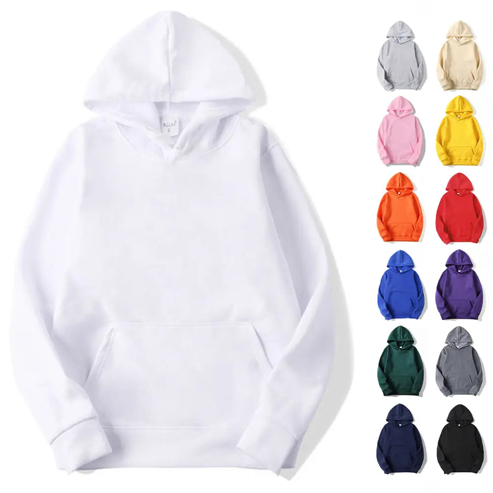 Sudadera con capucha informal para hombre de algodón blanco, con bolsillo frontal y capucha.