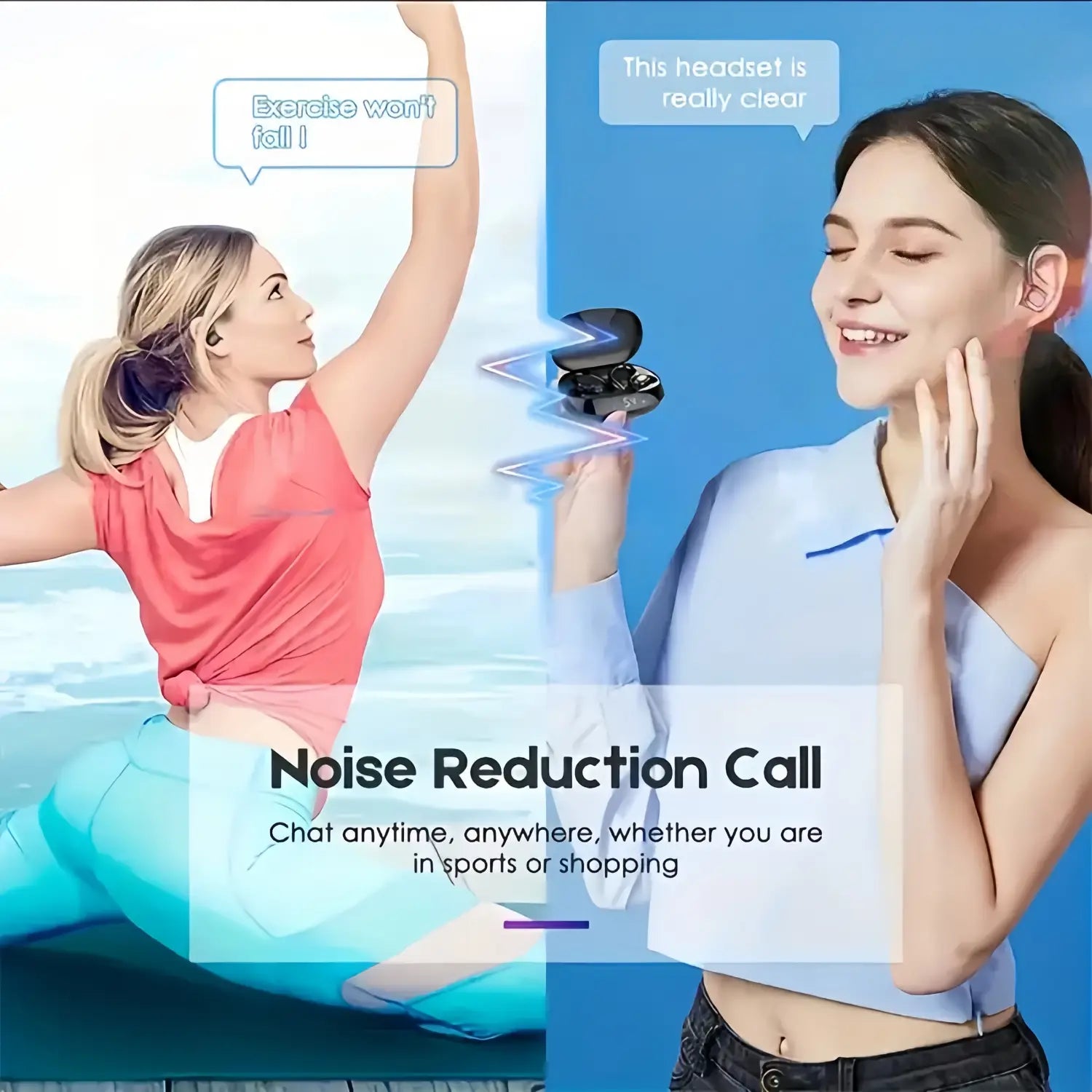 Écouteurs sans fil noirs avec attache d’oreille et affichage LED, dans un boîtier de charge compact élégant, conçu pour un maintien fiable et une charge pratique.