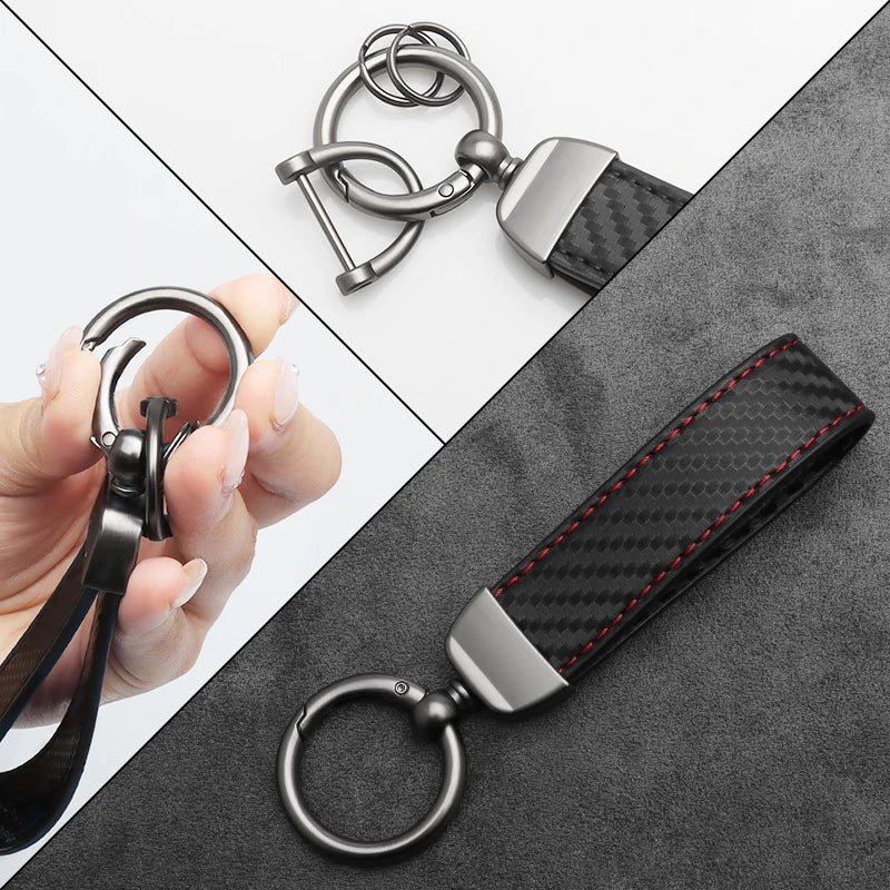 Car Key Chain Carbon Fiber Keychain Luxury Keyring Buckle Car Key Ring Men Women Business Gift Car Key Strap Accessories