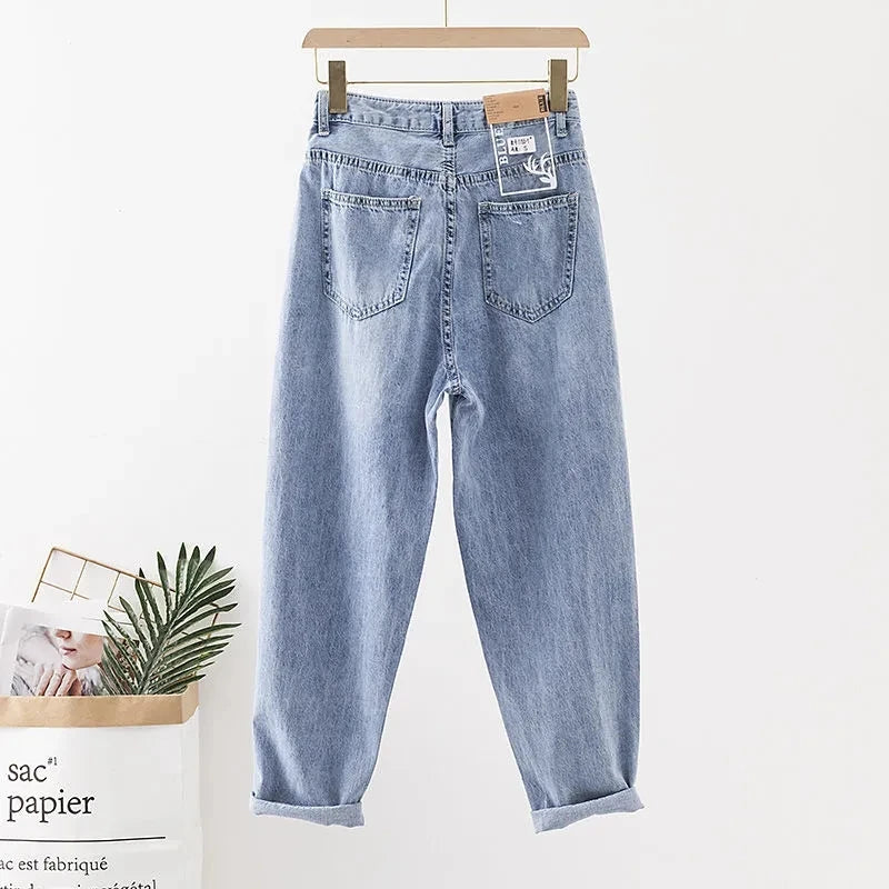 Women's High Waist Loose Fit Denim Jeans Casual Vintage Baggy Harem Pants Stretch Tapered Leg Trousers for Daily Wear Spring