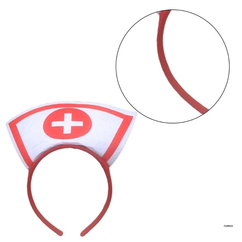 bandeau de costume d’infirmière pour Halloween pour serre-tête de cheveux en blanc avec une bordure rouge et un emblème de croix rouge au centre, comprenant une bande souple pour un port confortable