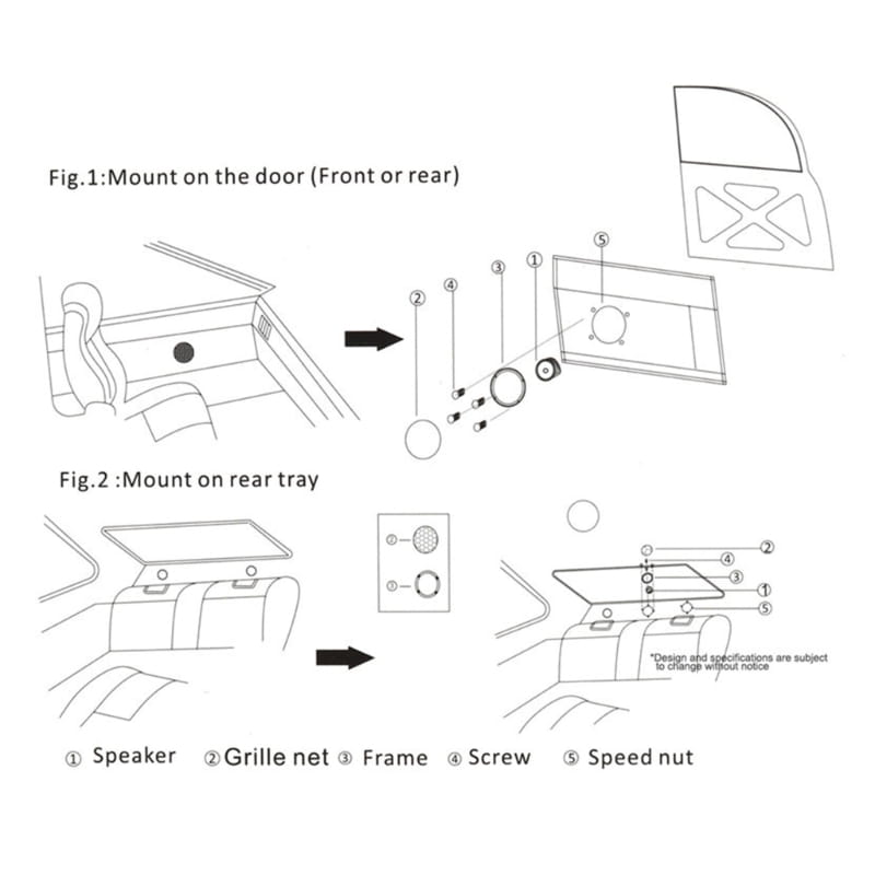 Car tweeter speakers high frequency hifi audio 20w showing the car speaker assembly with grille net, black frame, screws, and speed nut for mounting on door or rear tray.