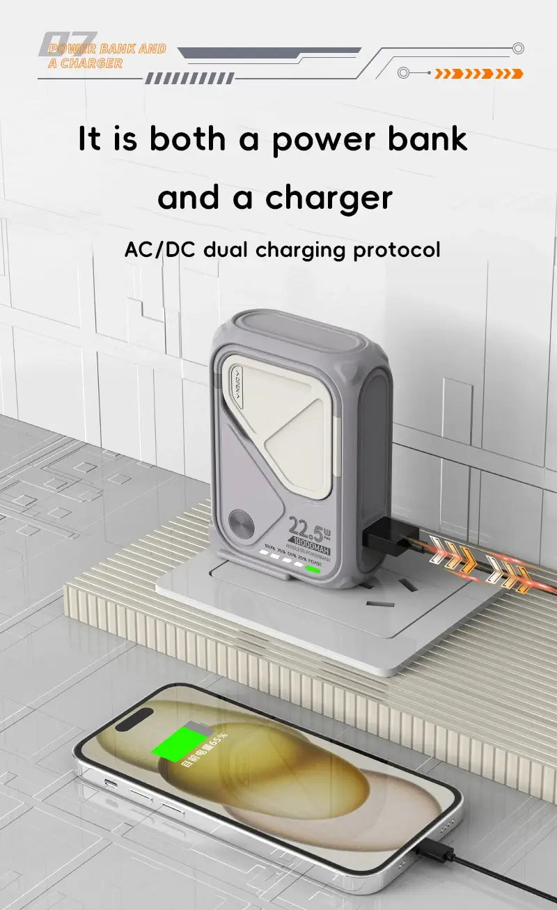 Gray rectangular magnetic power bank 20000mah with sleek modern design and visible charging port showcasing advanced battery feature and power bank feature.