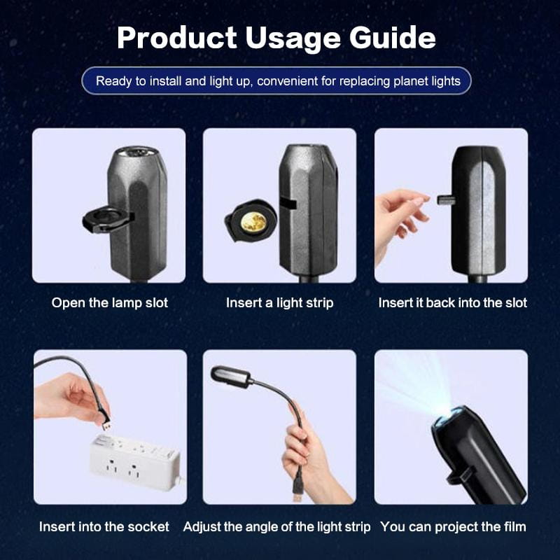 lampe de projection LED cylindrique noire et élégante avec bras flexible et prise d’alimentation intégrée, conçue pour une installation facile en tant que feuille de lampe de projection dans le projecteur de galaxie de ciel étoilé