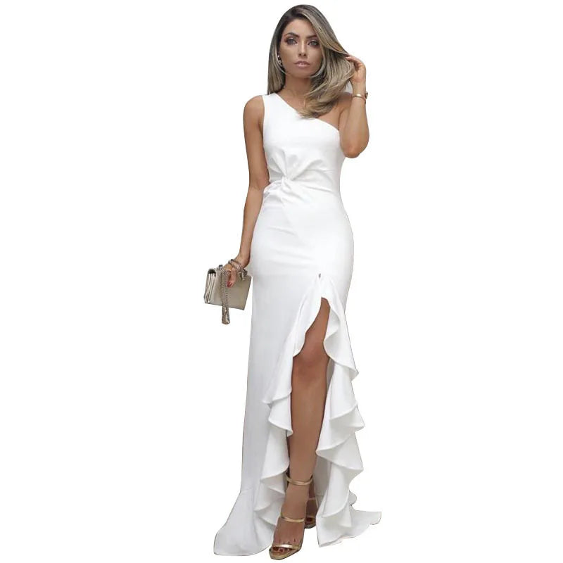 Elegant Red Evening Gown Women's New Style High Waist Cotton Ball Skirt Long Dress for Banquet Party Queen Atmosphere Fish Tail