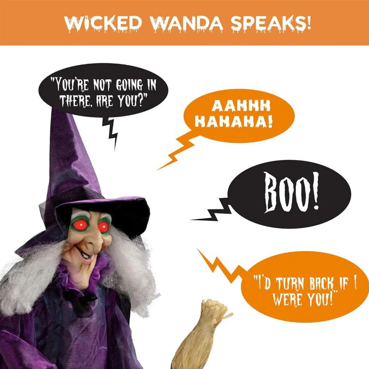 Halloween Talking Witch Outdoor Spooky Scary Witch Animatronic Voice Controlled Glowing Screaming Haunted House Party Decoration