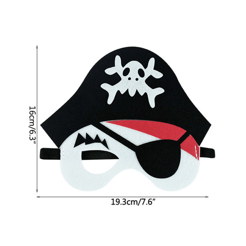Black and white pirate mask with a red bandana and skull emblem on the hat made of felt for halloween pumpkin ghost diy party costume.