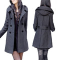 Fashion Winter Warm Mid-length Woolen Coat Women's Fall & Winter Long Sleeve Cotton Jacket with Hood  Double-breasted Outerwear