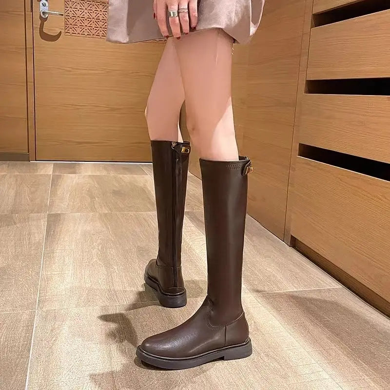Shoes for Women Leather Platform Footwear Round Toe Ladies Boots Brown Fashion 2025 New in Demi-season Waterproof Work Pu Rock