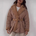 Comfortable And Casual Ladies Cotton-Padded Jacket Lapel Waist Lace-Up Coat Women's  Winter Warm Fashion Design Women's Clothing