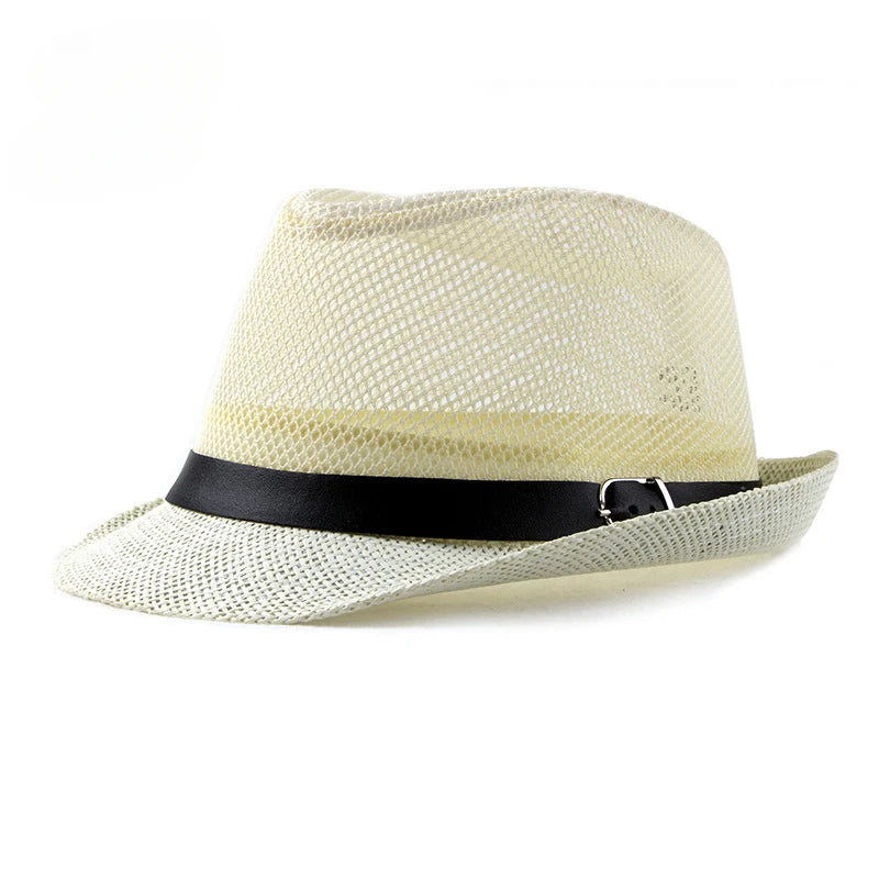 Men's and Women's Ceremonial Hats British Fashion Jazz Hats Middle-Aged and Elderly Cut-Out Linen Beach Sunhats
