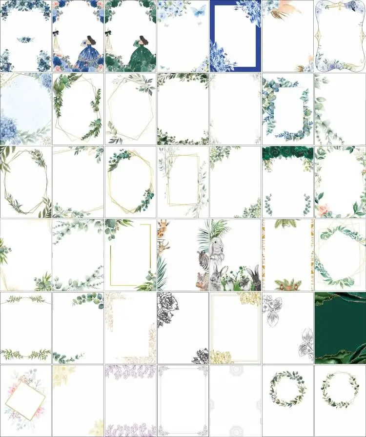 Jewish blessing card acrylic keychain party favor 10pcs featuring delicate floral and botanical border designs in soft pastel hues with watercolor-style illustrations on white backgrounds.