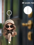 1 Cute Acrylic Girl Keychain, 2D Flat, Holiday Gift, Backpack Accessories, Key Decoration, Car Decoration, Keychain, Pendant
