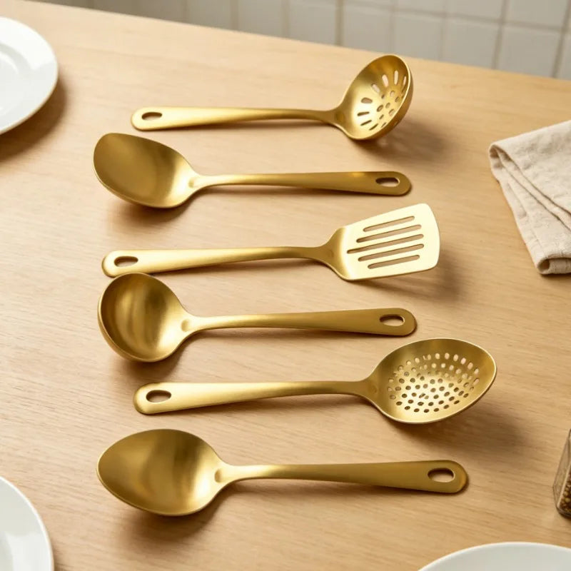 Gold Kitchen Utensils,Stainless Steel Cooking Accessories Cooking Tools,Spatula Slotted Turner，Ladle,Serving Spoon