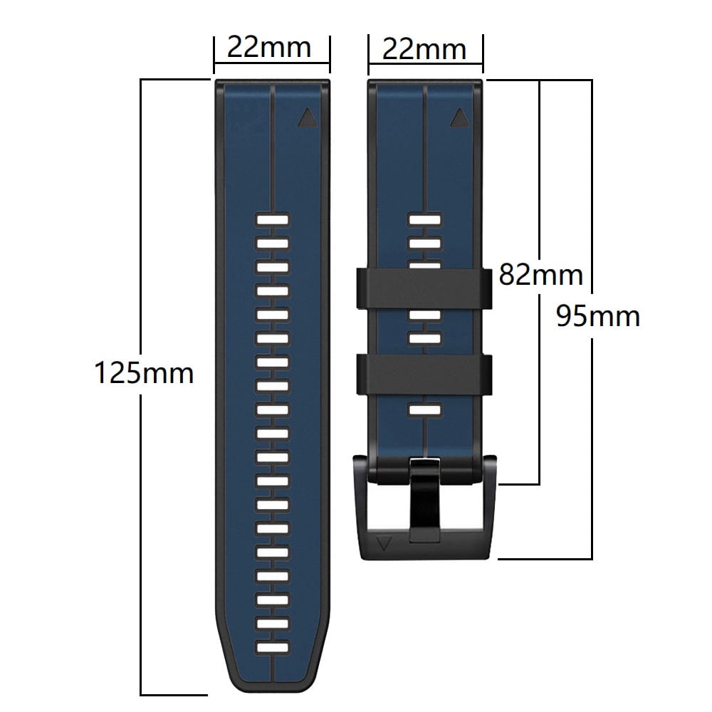 Dunkelblaues Silikonarmband für Garmin Fenix mit schwarzer Schnalle und Justierlöchern, entwickelt für Garmin Forerunner-Modelle.