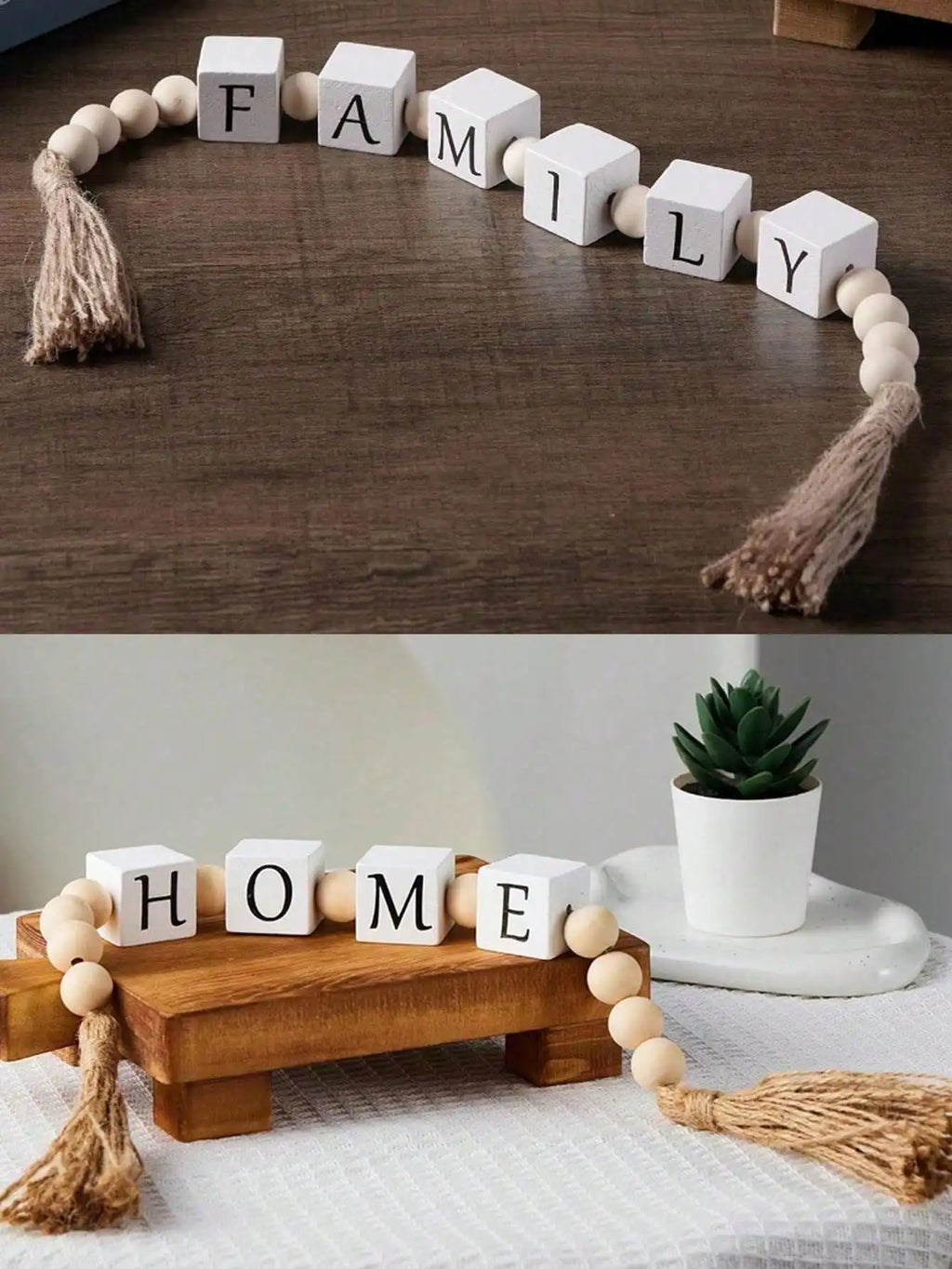 Wooden  Letter Bead Tassel Garland Creative Hemp Rope Tassel Beaded  Home Decor Wreath Modern Living Room Bedroom Ornament