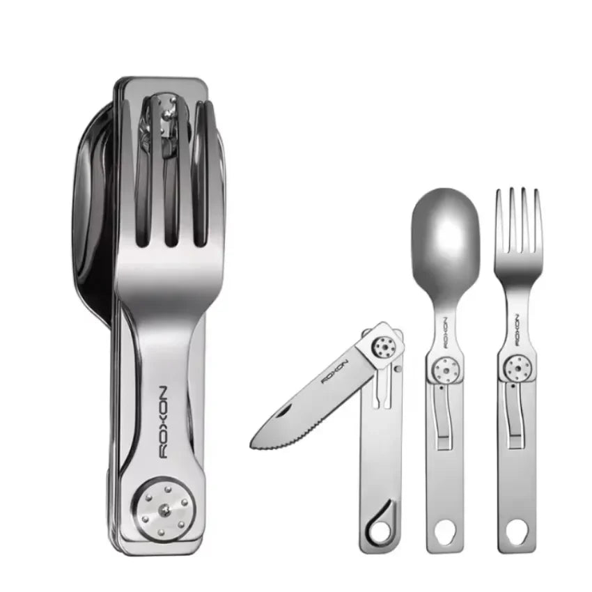 3-in-1 Tableware Knife and Fork Spoon Set Outdoor Stainless Steel Camping Field Portable Multifunctional Dinnerware Kitchen