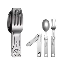 3-in-1 Tableware Knife and Fork Spoon Set Outdoor Stainless Steel Camping Field Portable Multifunctional Dinnerware Kitchen