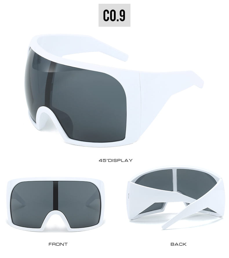 Futuristische Schild-Sonnenbrille für Herren UV400 in Schwarz von White Co mit schlankem futuristischem Design und dunkelgrauen Gläsern.