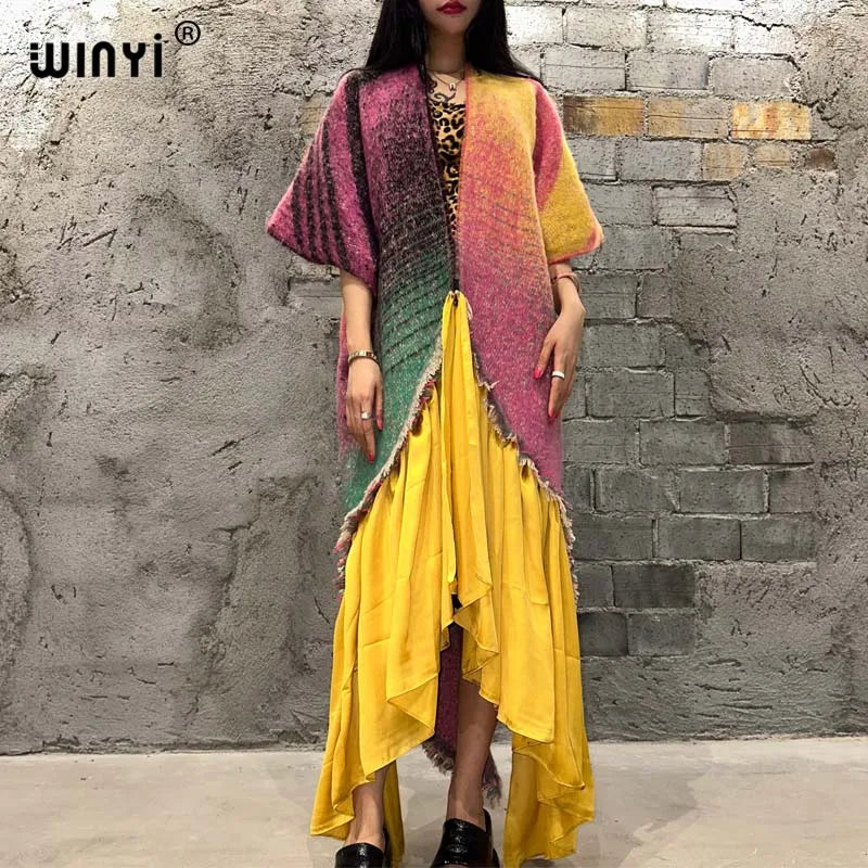 WINYI new winter clothes for women Geometric print Africa Luxury Long Fur Loose OverCoat Thick Warm long down coat winter dress