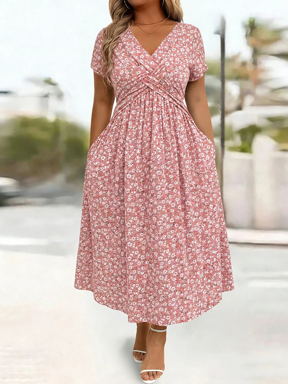 Vestidos De Mujer Casuales V Neck Short Sleeve Pocket Hem Elegant Dress Women's Summer New Formal Evening Fashion Hem Long Dress