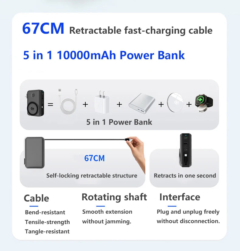 65W GaN USB C Wall Charger Power Bank 10000mAh Qi2.2 25W Magnetic Wireless Fast Charger for iPhone 17 16 iWatch Laptop Powerbank