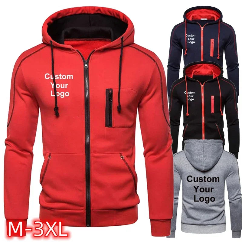 Men's Customized Your Name Picture Jacket Men's Fashion Autumn and Winter Jacket Sweatshirt Casual Long-Sleeved Hoodie Zipper Ho
