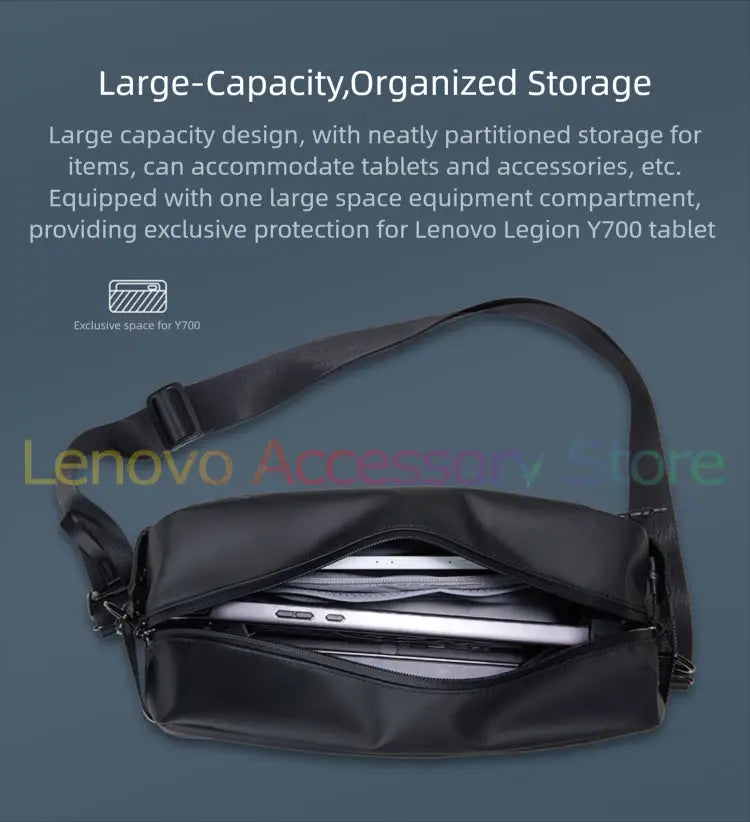 Black nylon Lenovo Legion tablet waterproof messenger bag with dedicated compartment for Lenovo Legion Y700 tablet