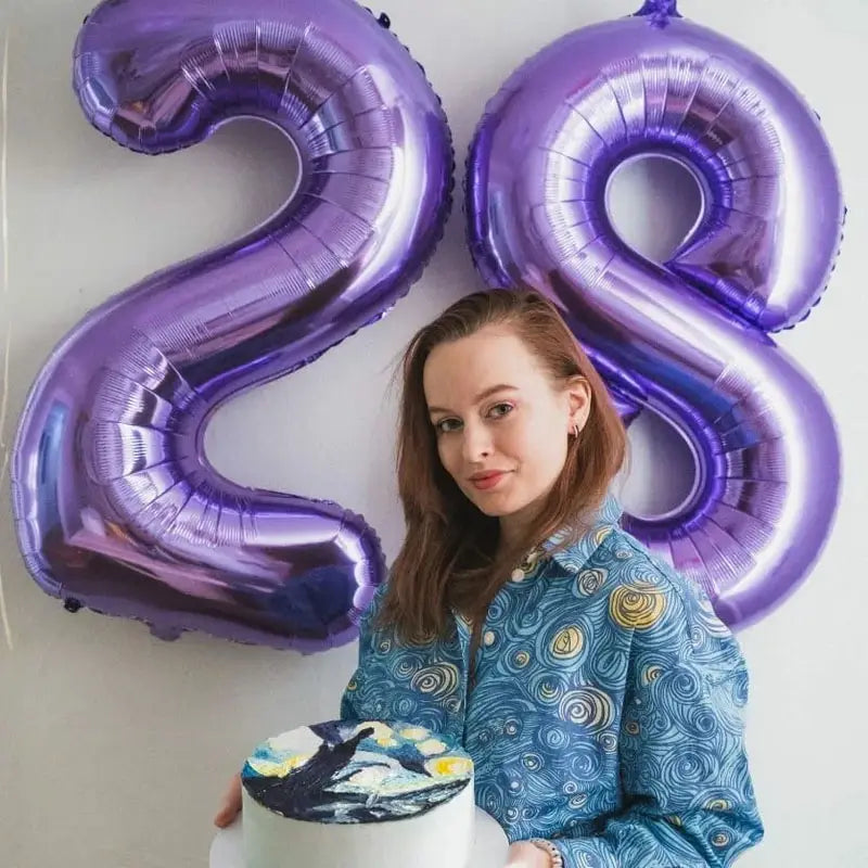 Purple metallic number 28 balloon made of foil for birthday party decoration sized 32 inch