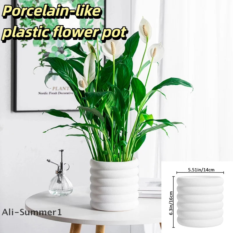 【E】Porcelain-like plastic flower pot Indoor Plants Pots Office For Flower Multipurpose Planters For And Vegetable For Plants Pot