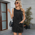 Women Denim Jeans Vest Dresses Sleeveless Off the Shoulder Backless Casual Tank Dress With Pockets
