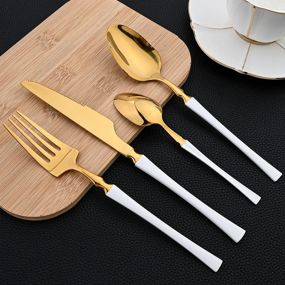 16Pcs Gold Cutlery Set Stainless Steel Dinnerware Set Western Dinner Spoon Fork Knife Tableware Kitchen Flatware Silverware Set